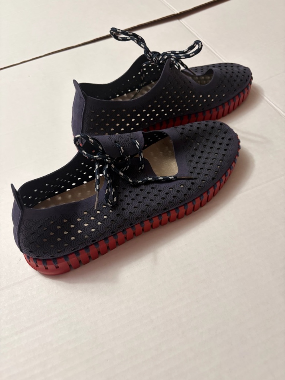 Ilse Jacobsen Tulip Tie Flats Navy Red Perforated Lace Up Comfort EU 39 US 8.5-9 - Picture 4 of 12